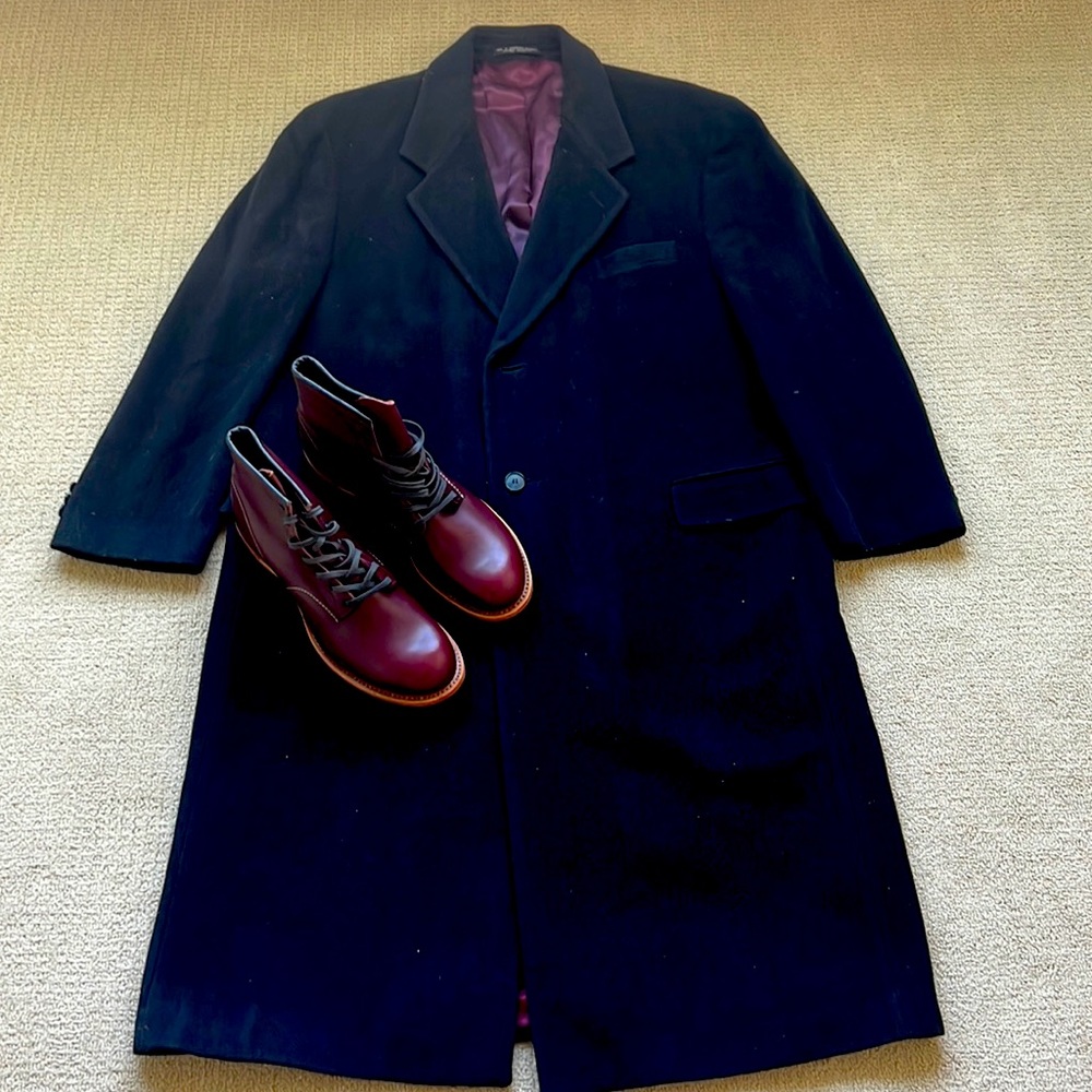 Rare Vintage Designer Jones New York Mens Navy Blue Wool Coat. Size 42R (XL)